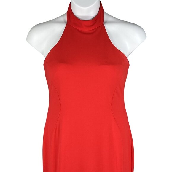 Calvin Klein Womens 8 Red Mock Neck Maxi Dress Tie Minimalist Fairy Formal Event - Picture 3 of 16